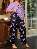 Purple Heart and Butterfly Printed Night Suit