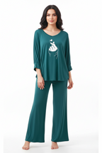 Persian Blue K Pop Heart V-Neck Women Night Suit PJ Set