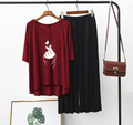 Plain Red K-Pop Heart V Neck T Shirt with Black Plazzo