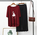 Plain Red K-Pop Heart V-Neck T-Shirt with Black Plazzo PJ Set