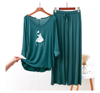 Persian Blue K Pop Heart V-Neck Women Night Suit PJ Set