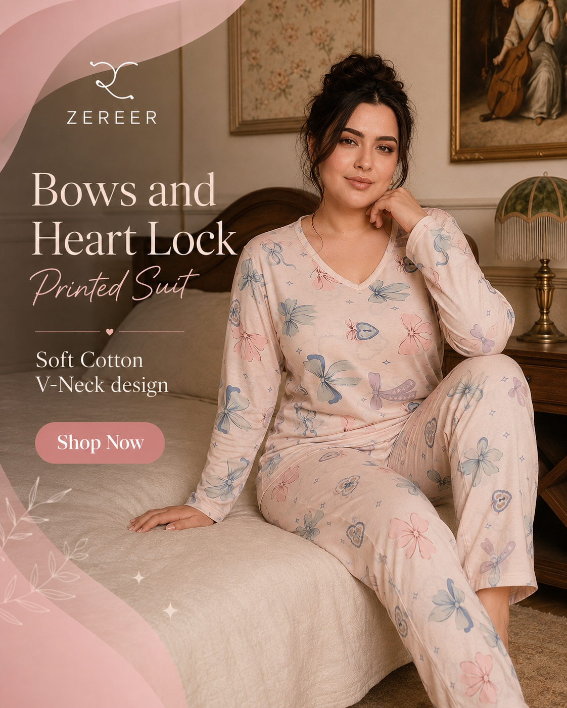 Bows and Heart Lock Printed Suit