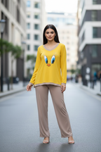 Yellow Daffy Duck V-Neck T Shirt with Contrast Trouser PJ Set