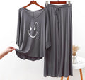 Plain Gray Smiley Face V-Neck with Plazzo Pajama Full Sleeves Suit