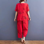 Red Ring Printed Capri Night Suit