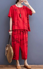 Red Ring Printed Capri Night Suit
