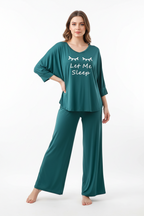 Persian Blue let me sleep V-Neck Women Night Suit PJ Set