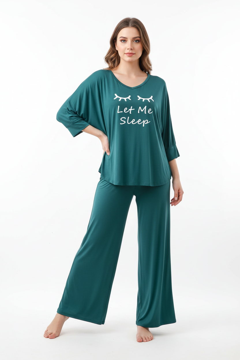 Persian Blue let me sleep V-Neck Women Night Suit PJ Set