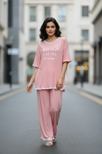 Rose Pink let me Sleep Half Sleeves Plazzo PJ Set