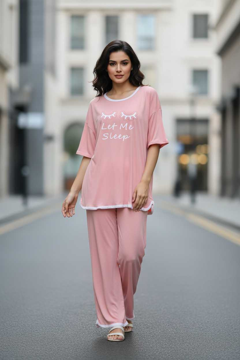 Rose Pink let me Sleep Half Sleeves Plazzo PJ Set