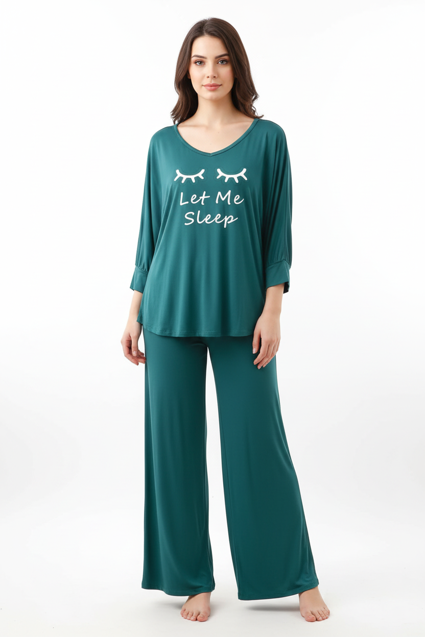 Persian Blue let me sleep V-Neck Women Night Suit PJ Set