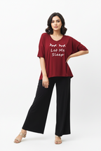 Plain Red let me sleep V Neck T Shirt with Black Plazzo