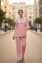 Rose Pink let me Sleep Half Sleeves Plazzo PJ Set
