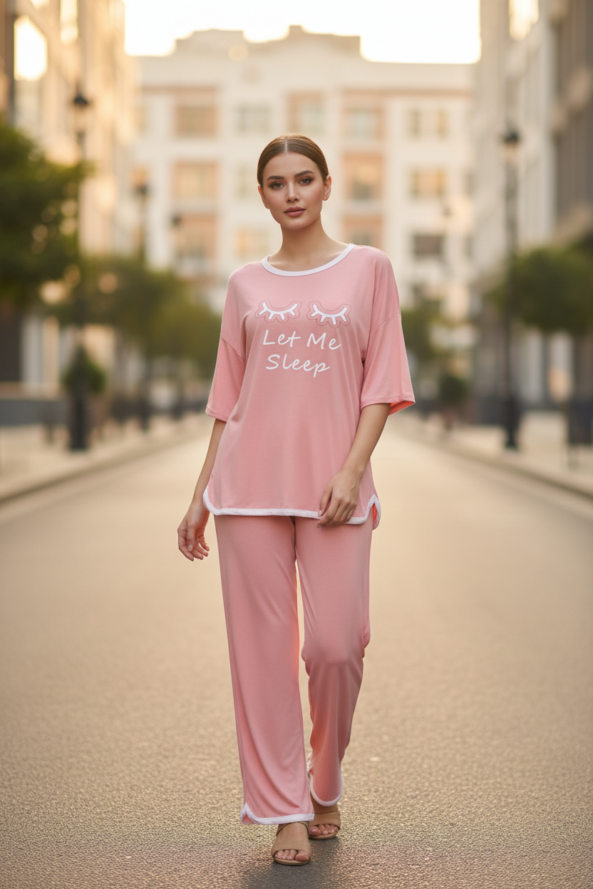 Rose Pink let me Sleep Half Sleeves Plazzo PJ Set