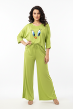 Lemon Green Daffy Duck V-Neck Women Night Suit PJ Set