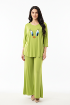 Lemon Green Daffy Duck V-Neck Women Night Suit PJ Set
