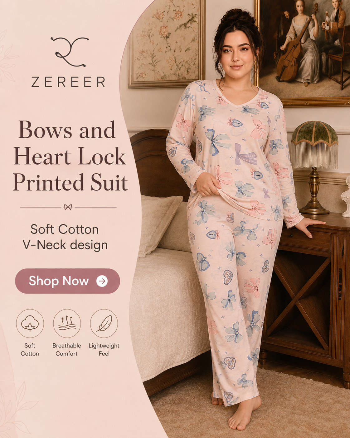 Bows and Heart Lock Printed Suit
