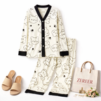 Off White V-Neck Button Printed Night Suit for Women – Soft & Comfortable Pajama Set
