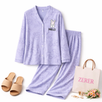Light Purple V-Neck Button Printed Night Suit for Women – Soft & Stylish Pajama Set