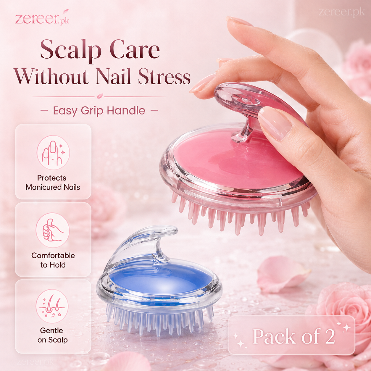 (Pack of 2) Hair Shampoo Brush Soft Silicone Scalp Massager