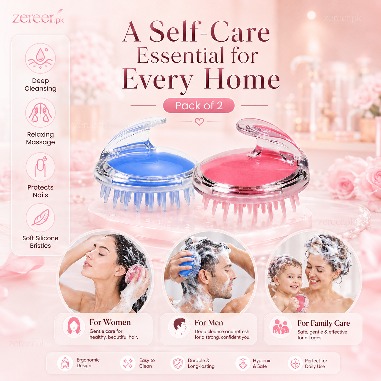 (Pack of 2) Hair Shampoo Brush Soft Silicone Scalp Massager
