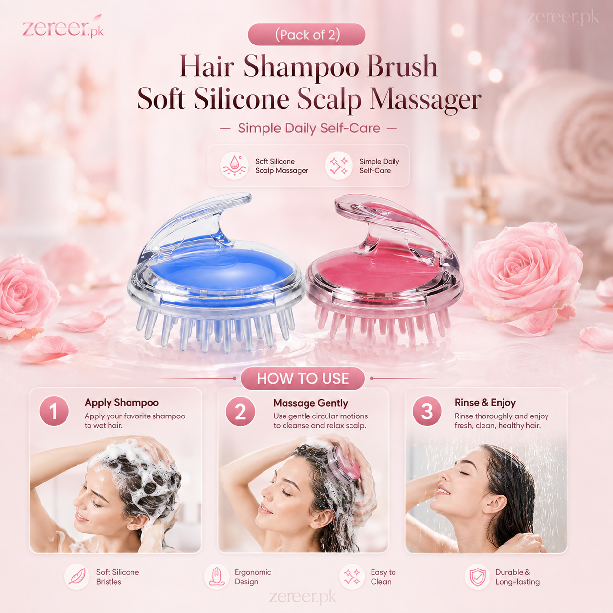(Pack of 2) Hair Shampoo Brush Soft Silicone Scalp Massager