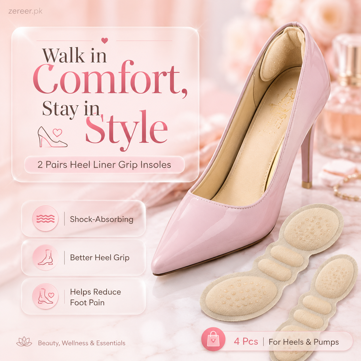 2 Pairs Women High Heels Liner Grip Insole Adhesive Stickers Protector For Foot Pain Relief (4 Pcs)