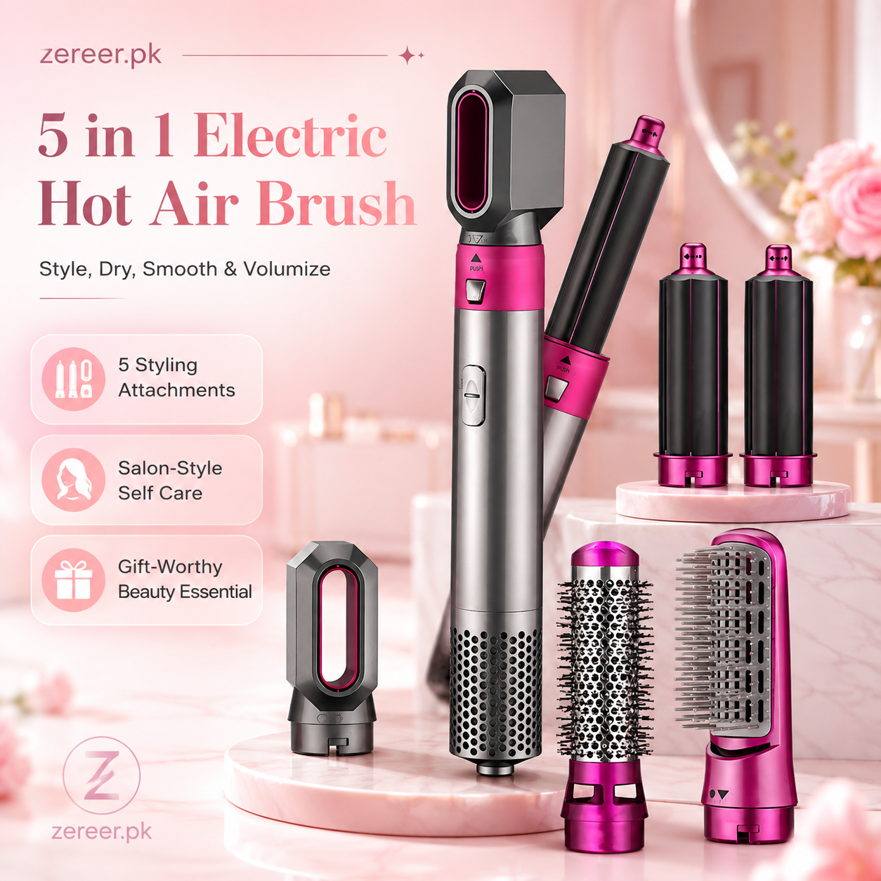 5 in 1 Electric Hot Air Brush Straightener and Dryer with Box Packing