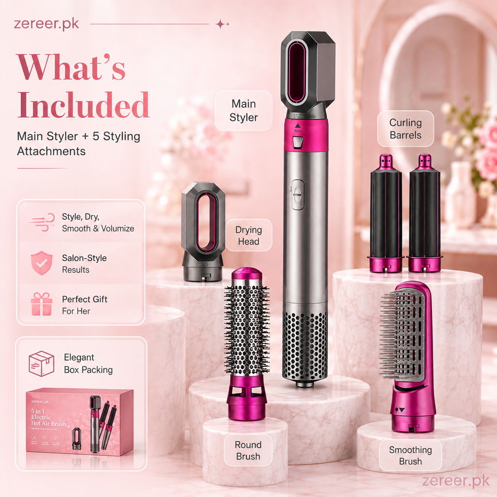5 in 1 Electric Hot Air Brush Straightener and Dryer with Box Packing