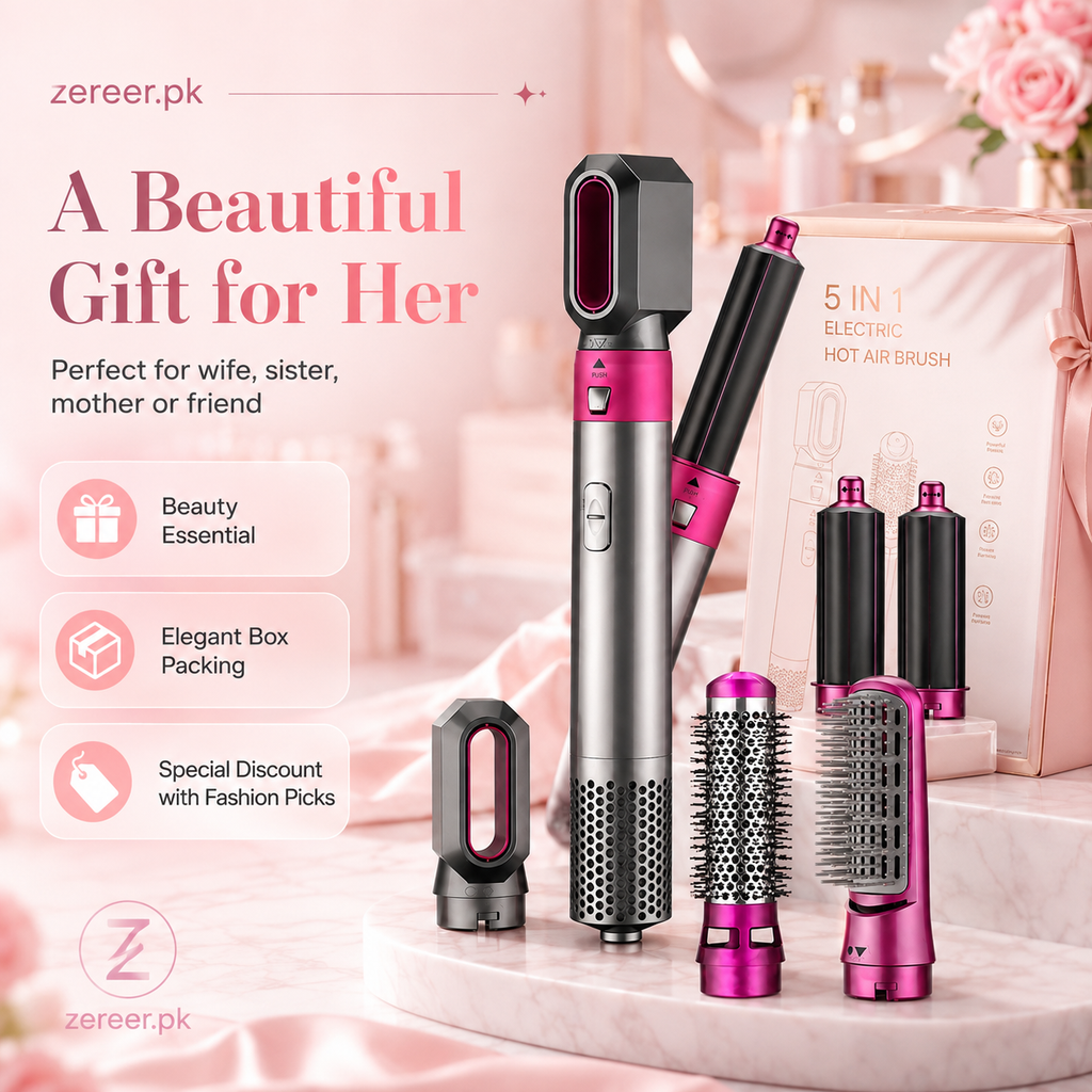 5 in 1 Electric Hot Air Brush Straightener and Dryer with Box Packing