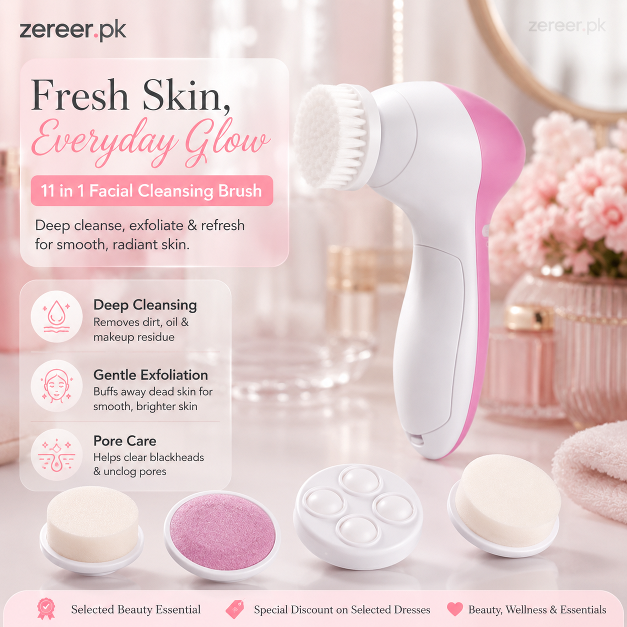 Face Cleaner Brush Wash and Facial Pore Cleaning Massage Machine with 11 in 1 Sonic Facial Cleansing Brushes