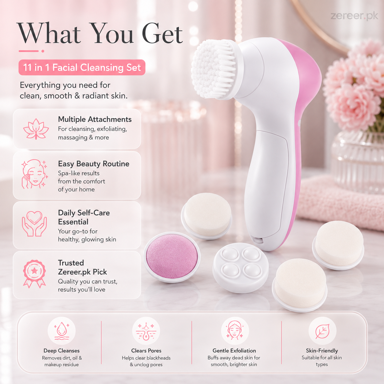 Face Cleaner Brush Wash and Facial Pore Cleaning Massage Machine with 11 in 1 Sonic Facial Cleansing Brushes