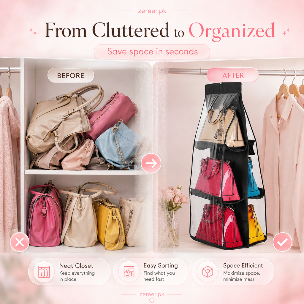 Buy 1 Get 1 Free Handbag Storage Hanging Purse Organizer with 6 Large Easy Access Pockets