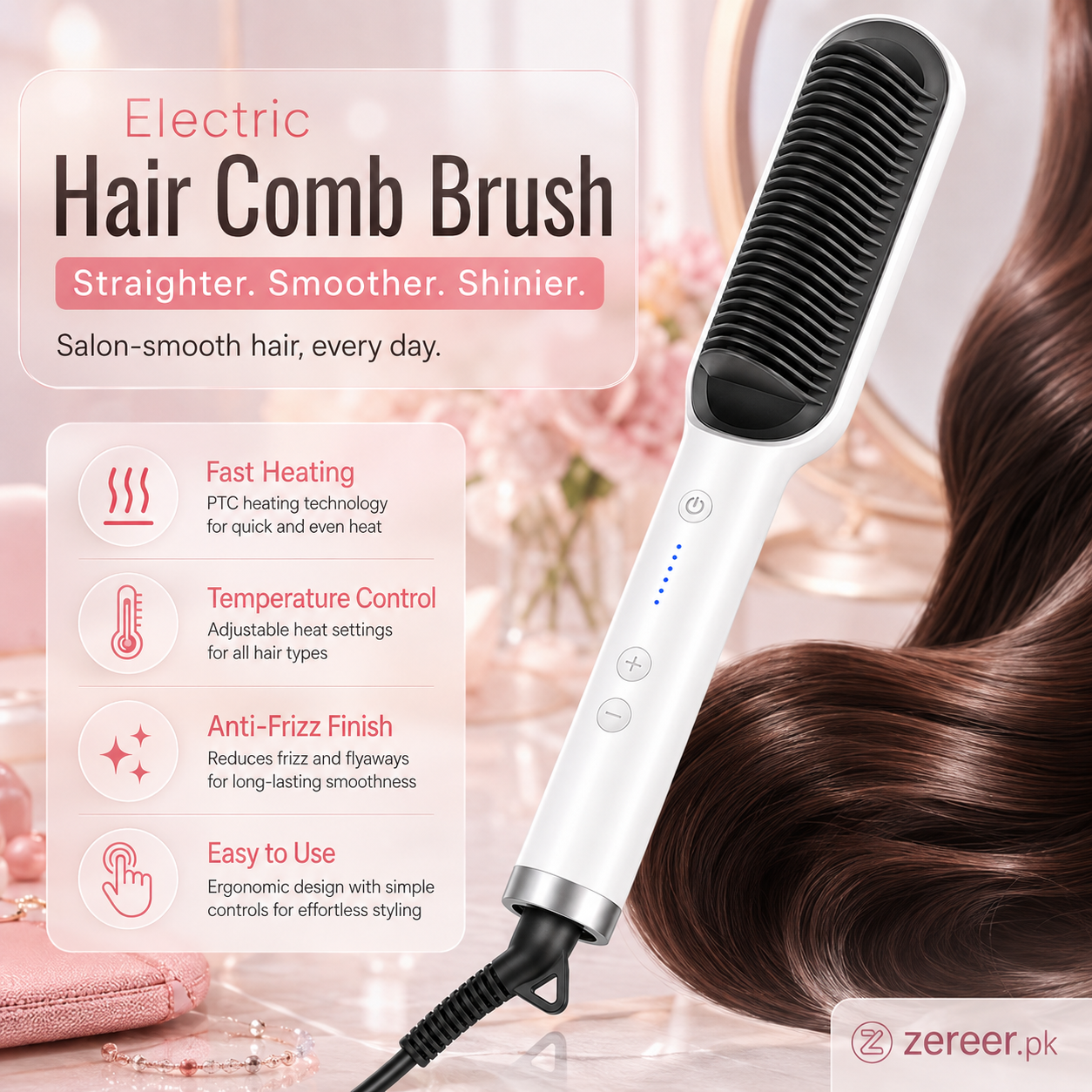 Electric Hair Comb Brush for Straightening and Curling