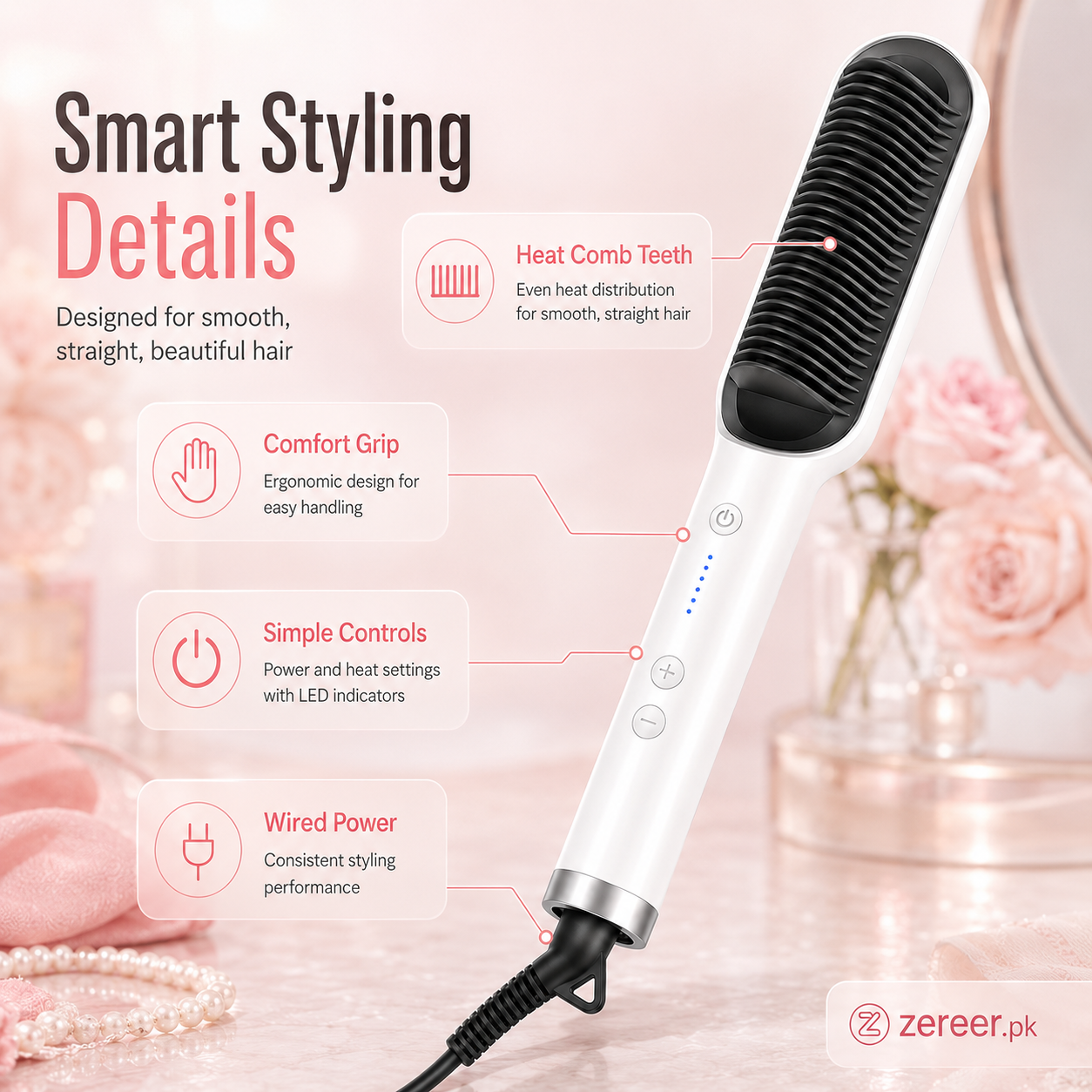 Electric Hair Comb Brush for Straightening and Curling