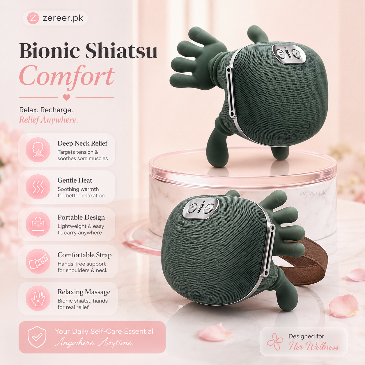 Hand Shoulder & Neck Massager with Heat | Portable Bionic Shiatsu Pain Relief