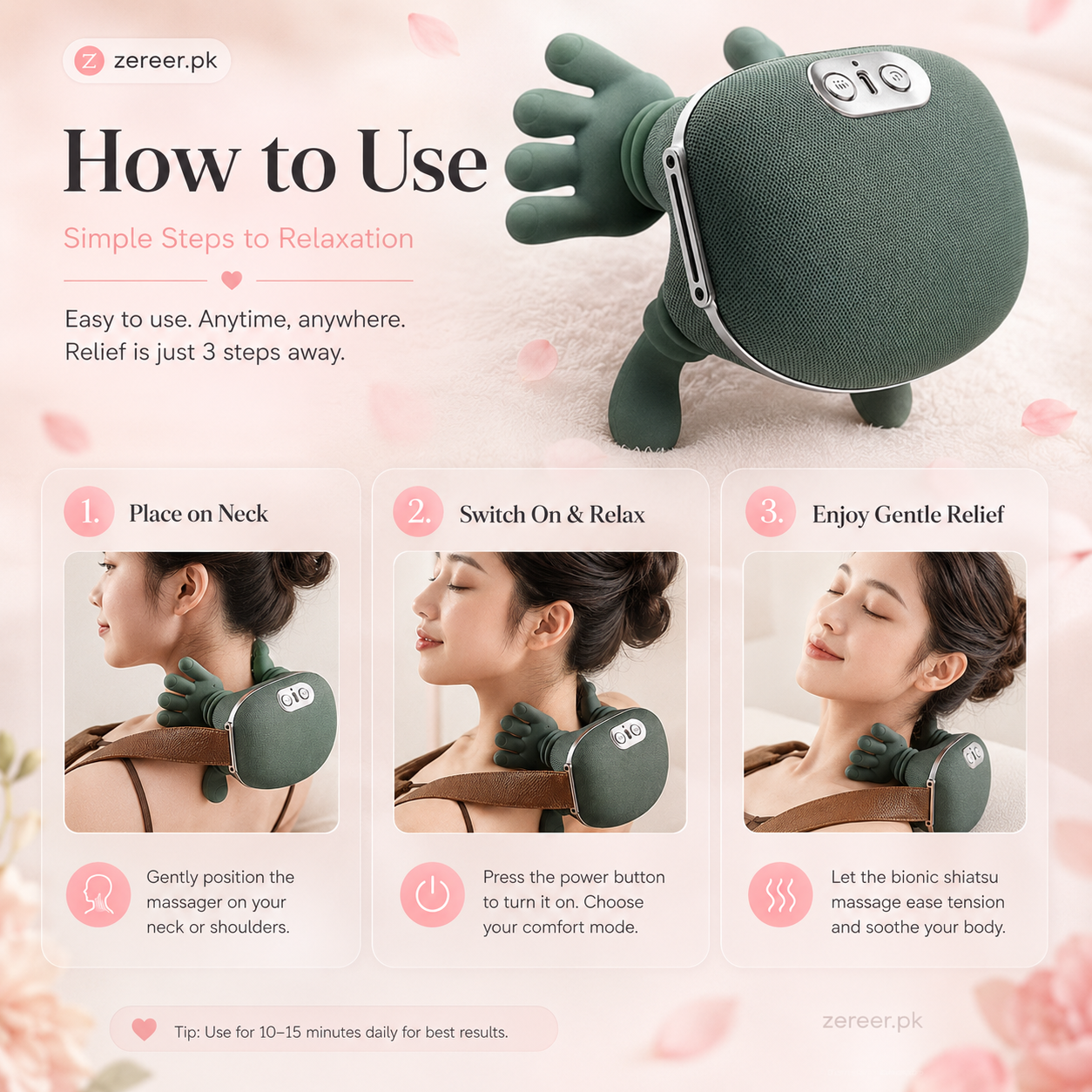 Hand Shoulder & Neck Massager with Heat | Portable Bionic Shiatsu Pain Relief