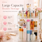 Makeup Organizer 360-Degree Rotating Cosmetic Storage Box with Adjustable & Large Capacity in Diamond Pattern