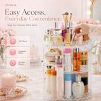 Makeup Organizer 360-Degree Rotating Cosmetic Storage Box with Adjustable & Large Capacity in Diamond Pattern