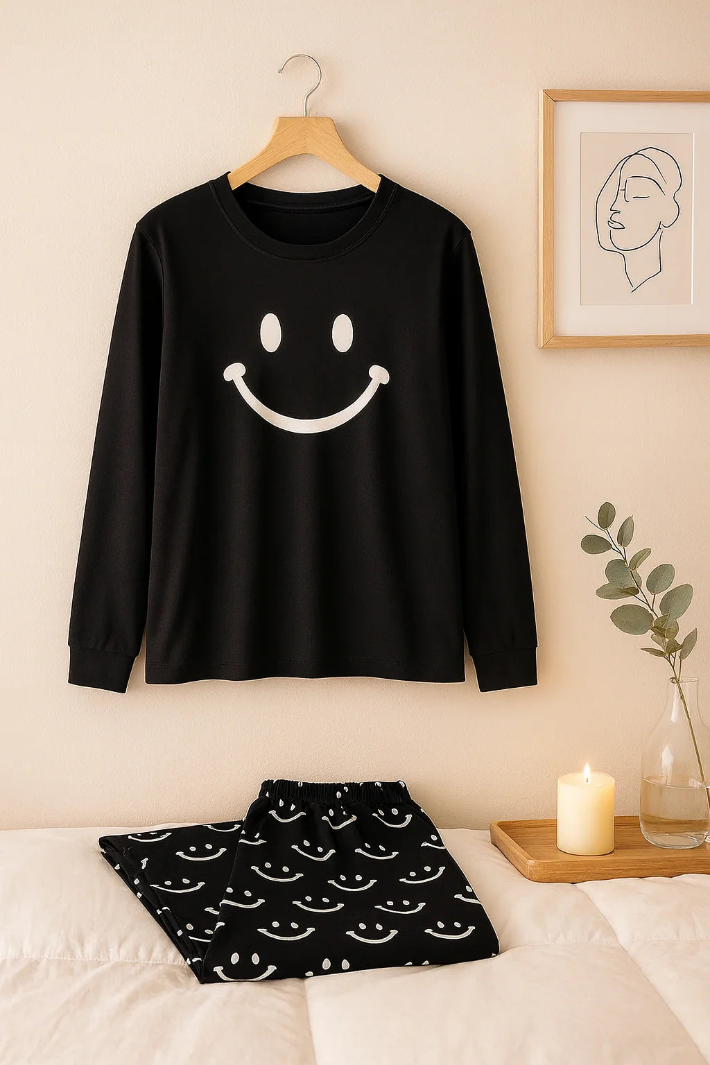 Black Smiley Face Style Night Dress