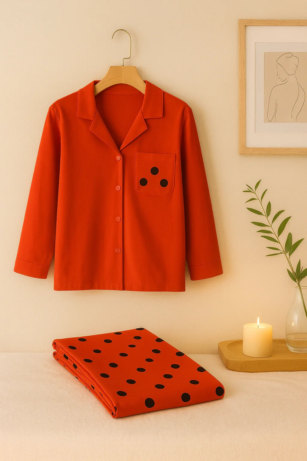 Red Button Style Dress T-Shirt With Pajama