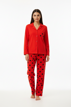 Red Button Style Dress T-Shirt With Pajama