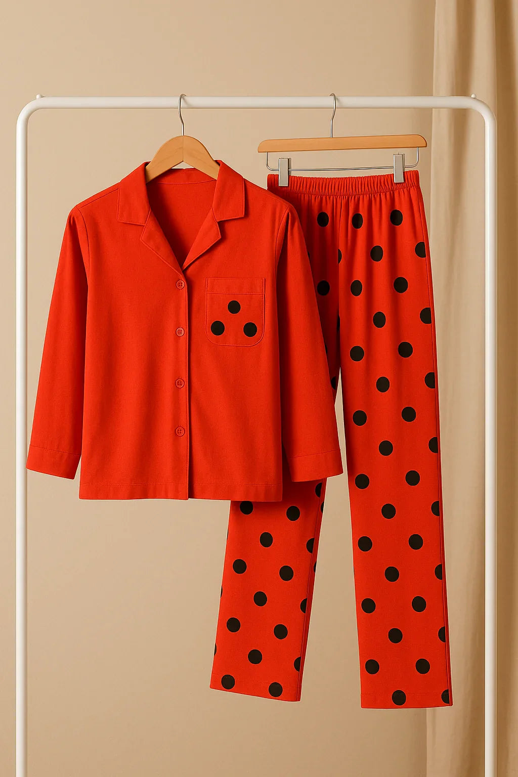 Red Button Style Dress T-Shirt With Pajama