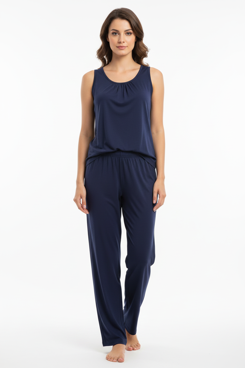 Plain Dark Blue Sando Tshirt With PLazo Pajama (Half Seleeve)