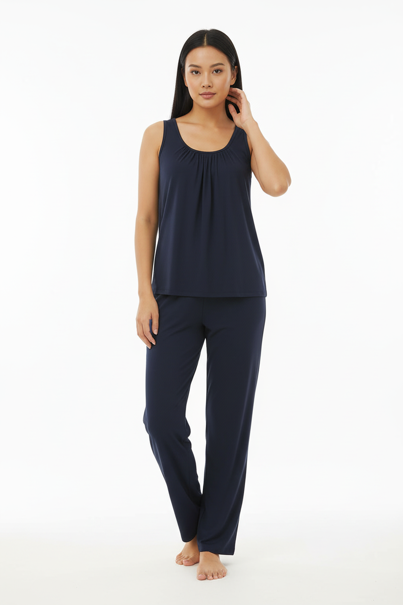 Plain Dark Blue Sando Tshirt With PLazo Pajama (Half Seleeve)