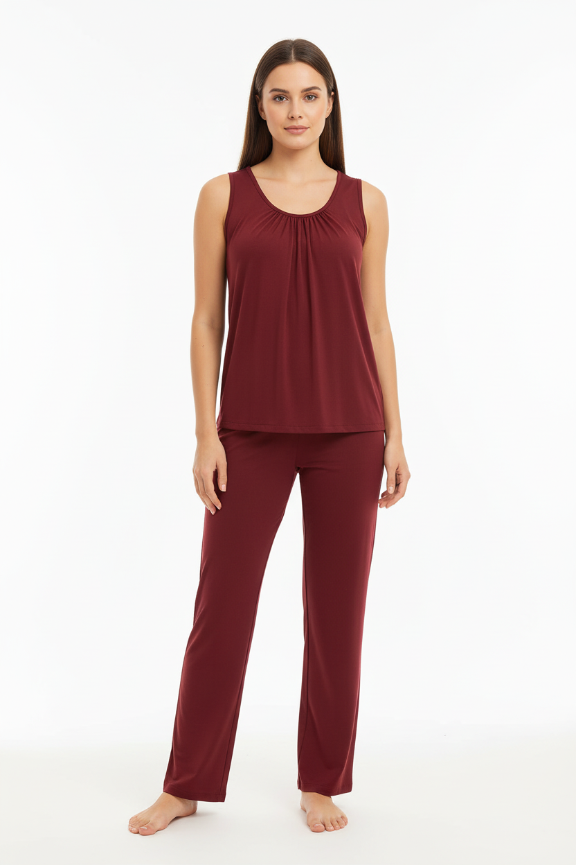 Plain Maroon Sando Tshirt With PLazo Pajama