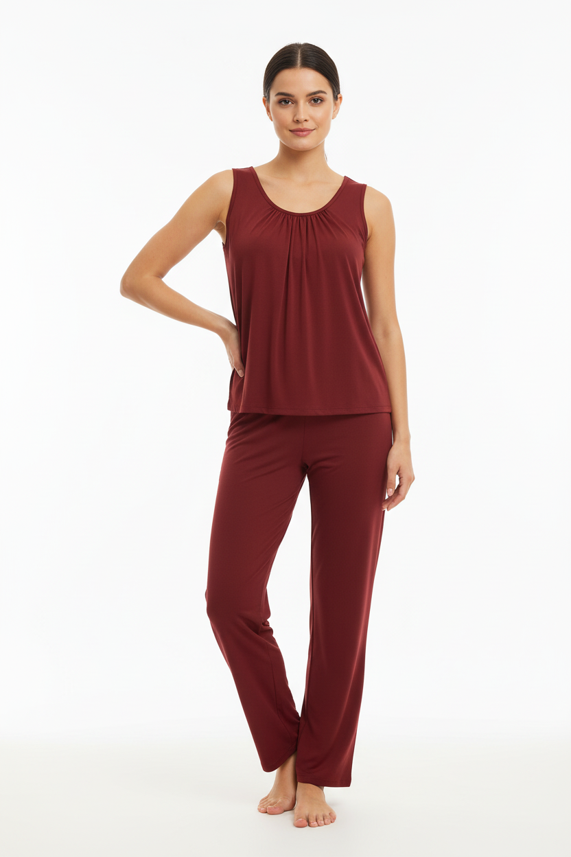 Plain Maroon Sando Tshirt With PLazo Pajama