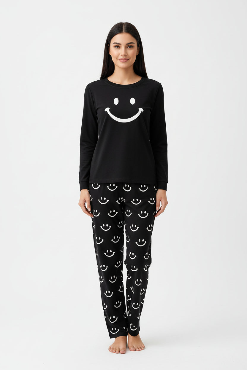 Black Smiley Face Style Night Dress
