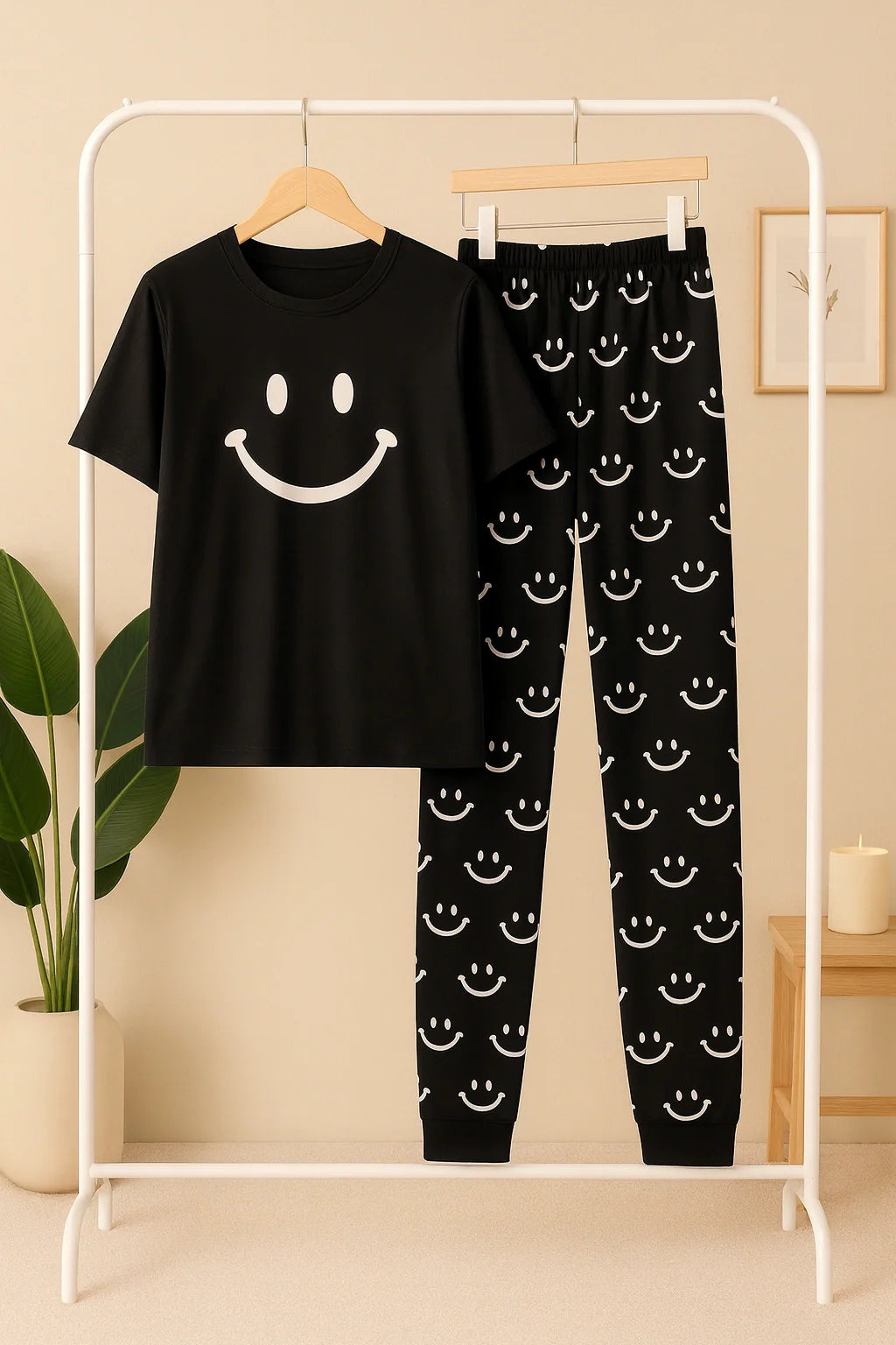Black Smiley Face Style Night Dress