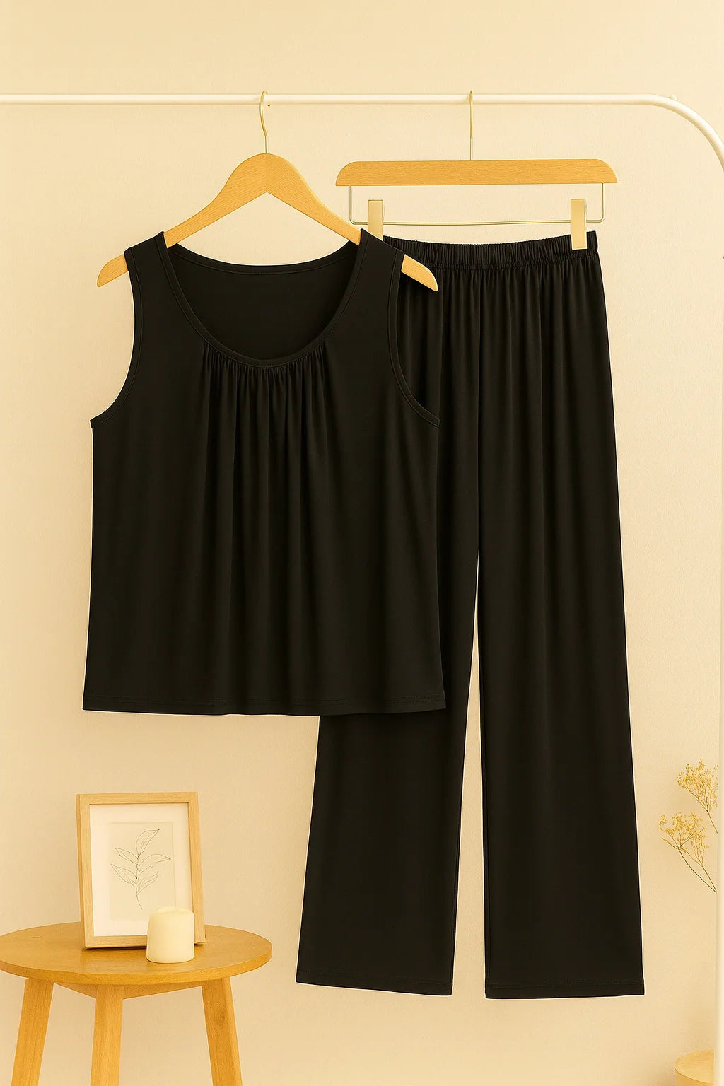 Black Sando Tshirt With PLazo Pajama